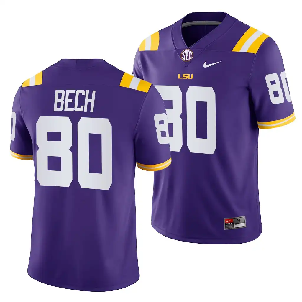 Men's LSU Tigers Jack Bech #80 2021-22 Purple Game NCAA Football Jersey